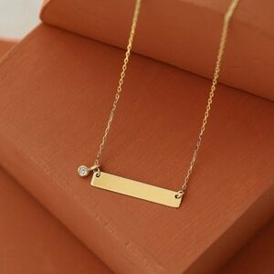 Solid 14k Gold And Diamond Bar Necklace New In Box By Gelin Diamonds